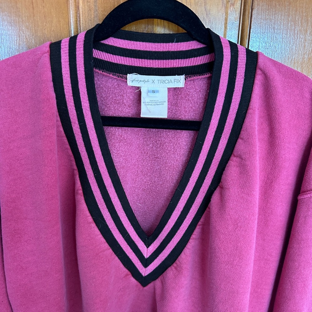 Free People Tricia Fix Collegiate V-neck Sweatshirt - Picture 5 of 9